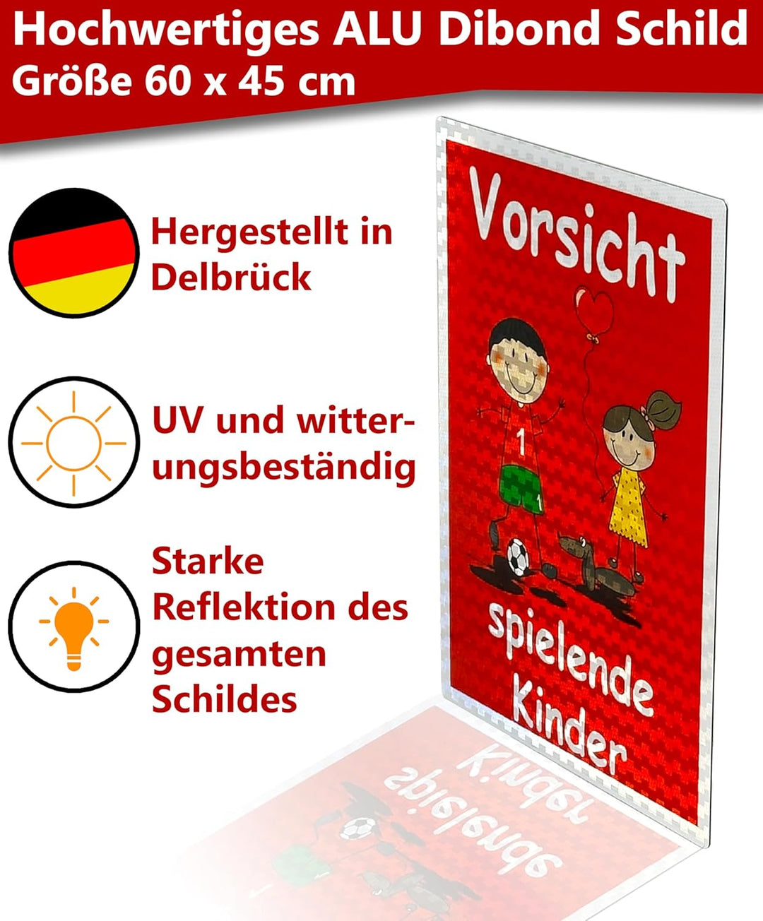 UvV Warnschild Vorsicht spielende Kinder 60 x 45 cm reflektierend - hochwertiges Alu-Dibond Schild -