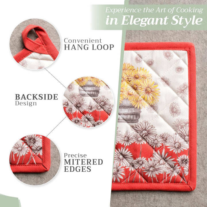 Maison d' Hermine Hot Pads Set mit 2 Topfhaltern aus 100% Baumwolle mit Schleife, (20cm x 20cm) Topf