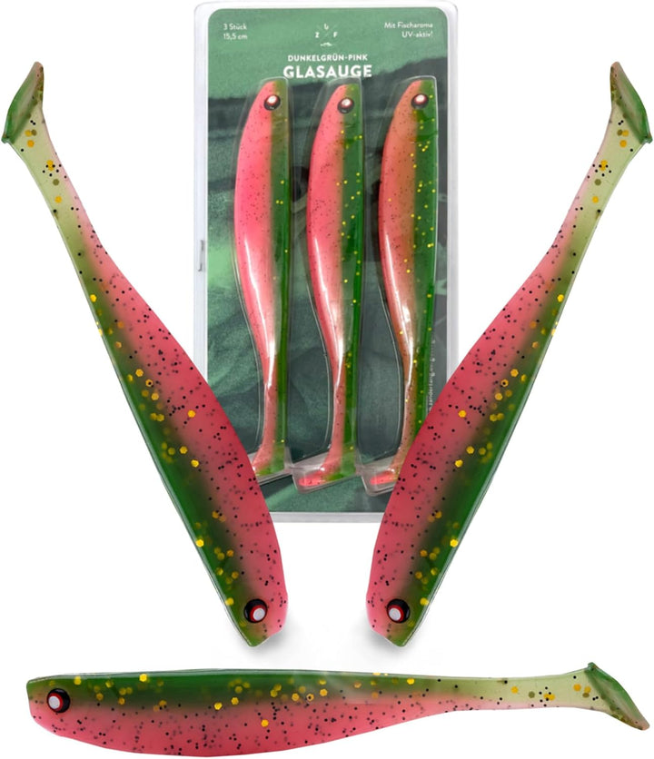 Zanderfang - Gummifische Set - Glasaugen Gummiköder für Zander, Barsch, Hecht - mit Fischaroma aroma