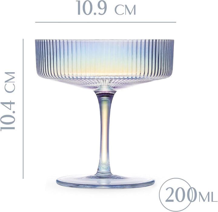 GLASSIQUE CADEAU Vintage Art Deco Schillernde Gerippte Coupe Gläser | 4er Set | 200 ml Regenbogen Co