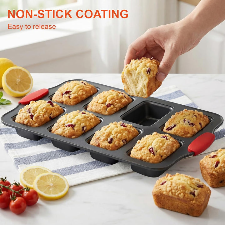 Hejo 2 Stück Mini Brötchen Backform, 8 Mulden Aus Karbonstahl Mini-Kastenform mit Silikongriff, BPA-