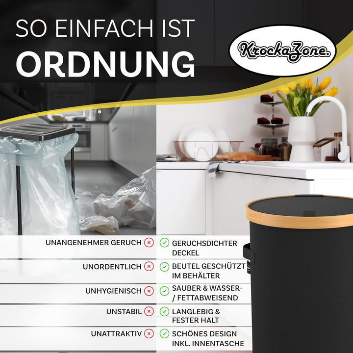 Gelber Sack Ständer mit Tragetasche & gelbe Säcke - Stabiler Müllsackständer, Mülleimer mit Deckel g