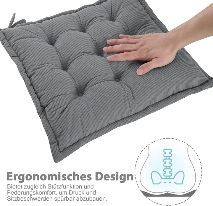 Indoor Sitzkissen Stuhl 2er Set – Komfortable Cordstoff-Sitzmatte Stuhlkissen mit Bändern, Hochwerti