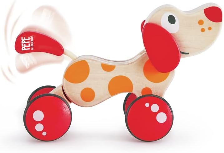 Hape Nachziehhund „Pepe“ – Holz Nachziehspielzeug, Lauflern-Begleiter zur Förderung von Motorik und