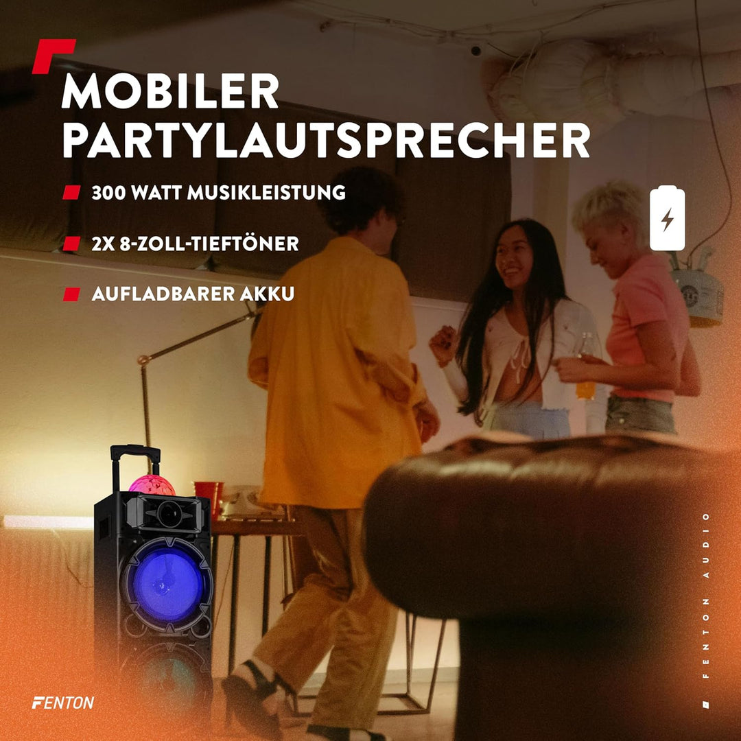 Fenton LIVE290 Karaoke Box, Musikbox Bluetooth – Karaoke Anlage mit 2 Mikrofonen – 300 Watt Bluetoot