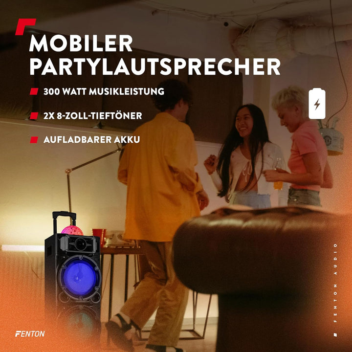 Fenton LIVE290 Karaoke Box, Musikbox Bluetooth – Karaoke Anlage mit 2 Mikrofonen – 300 Watt Bluetoot