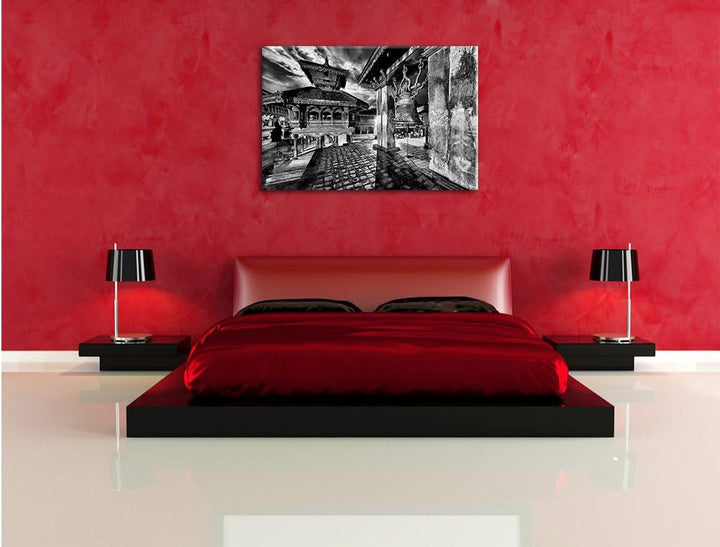 Pixxprint Monocrome, Mystische Stadt, Format: 100x70 auf Leinwand, 100x70