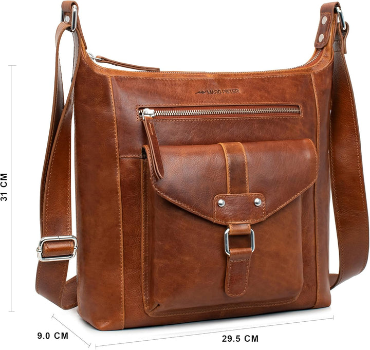 Marc Peter Melbourne Damen Schultertasche I Damen handtasche aus Nappaleder I Vintage Umhängetasche
