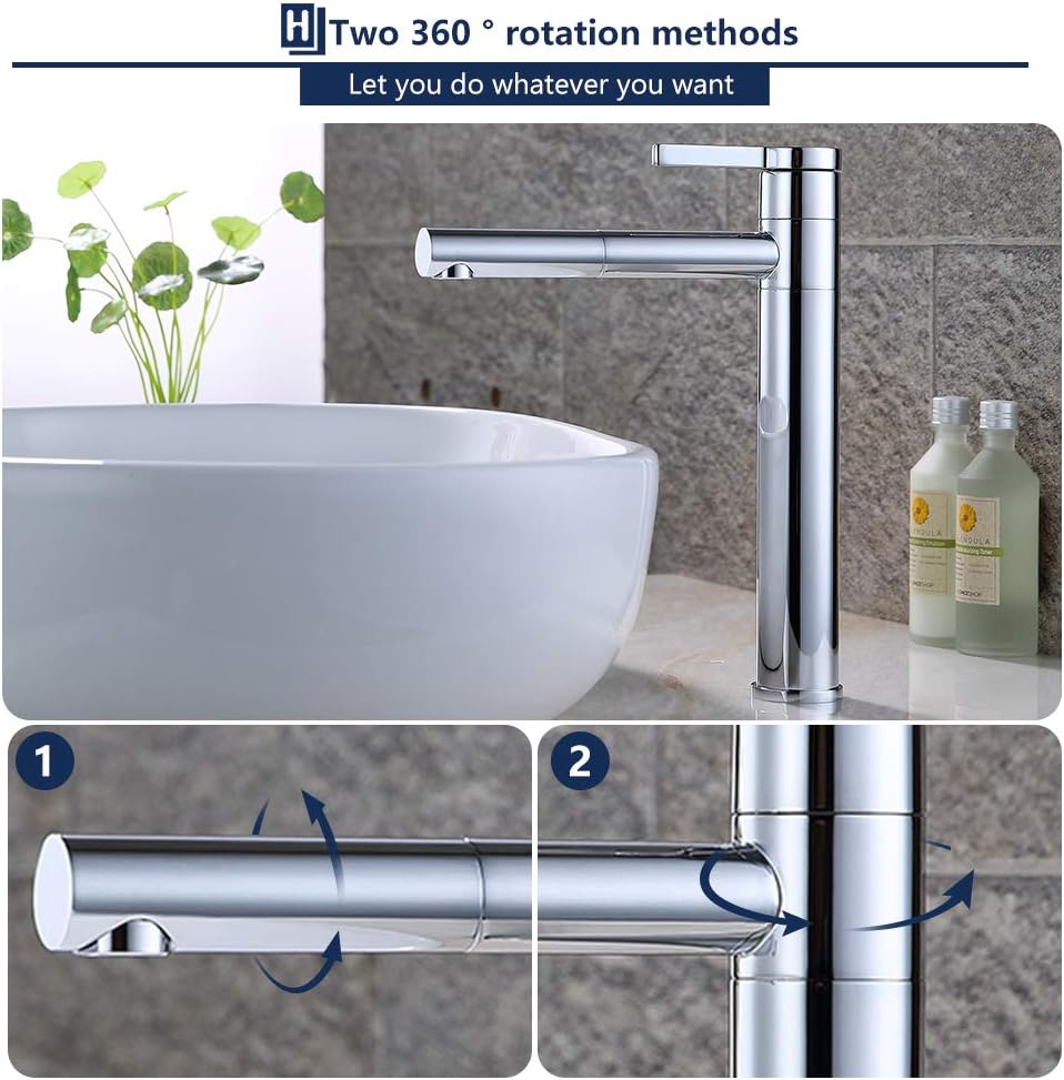 HOMELODY Waschtischarmatur Hoch mit 360°drehbarer Auslauf & Körper - Edelstahl Wasserhahn Bad mit 21
