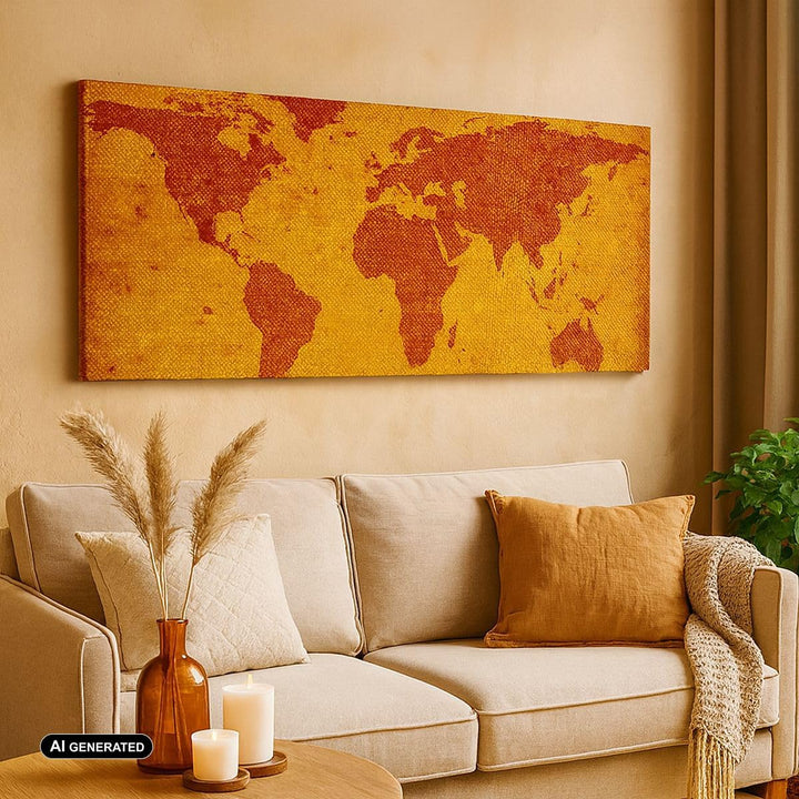ARTTOR Bilder auf Leinwand 100x40cm Leinwandbild Alte Karte Kontinente Reisen Welt Gross Wanddeko Bi