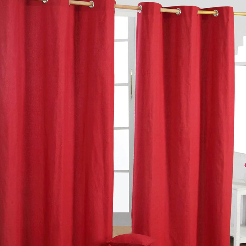 Homescapes 2er Set eifarbige Ösen Gardinen je B117 x L137 cm aus 100% Baumwolle, blickdichte Vorhäng