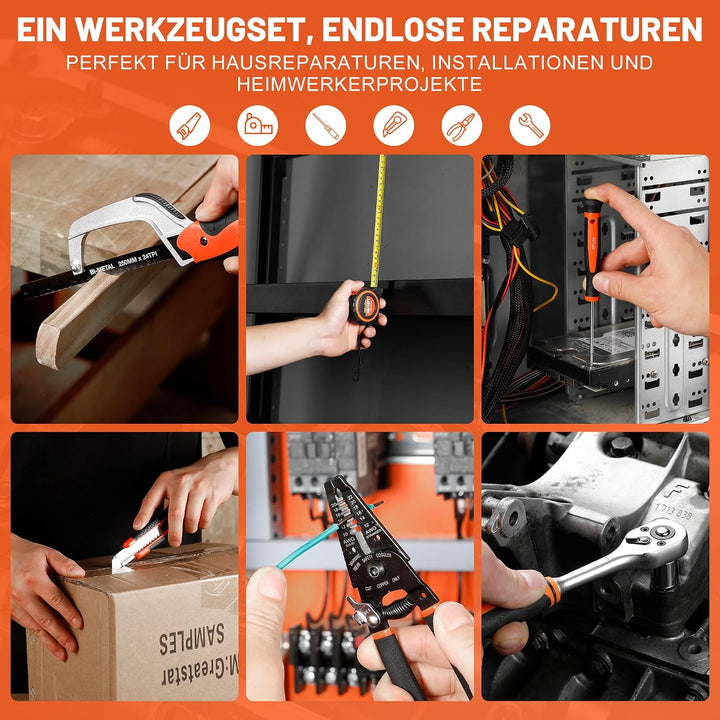 ValueMax Werkzeugset 219tlg, Werkzeugtasche bestückt, tägliche Werkzeuge, Werkzeugsatz für Haushalt,