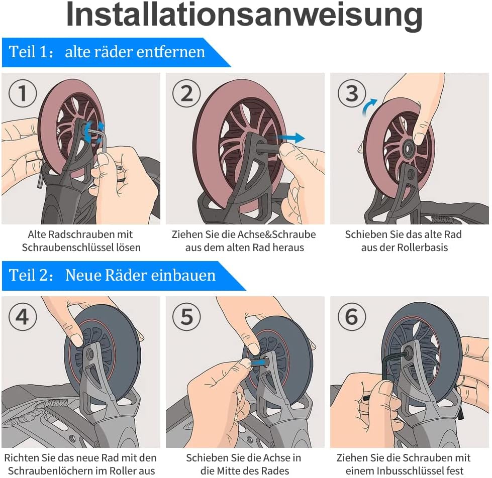 100mm Scooter Rollen - 2 Stück 100mm Scooter Ersatzräder räder Wheels mit ABEC-9 Lager - 88A stunt s