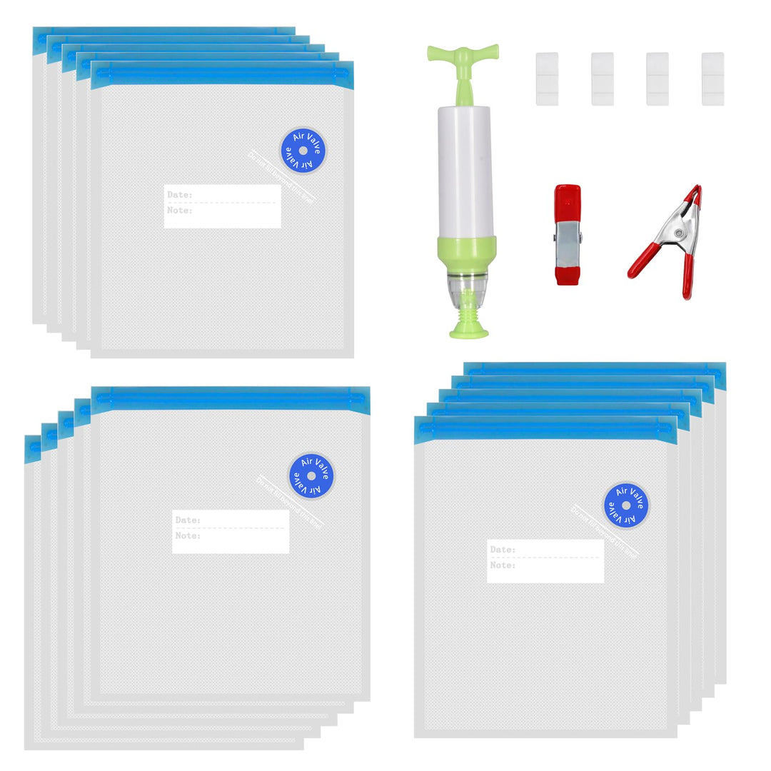 Sous Vide Beutel, 3 Grössen Wiederverwendbare Lebensmittel Vakuumtüten mit 4 Verschlussklammern, 2 M