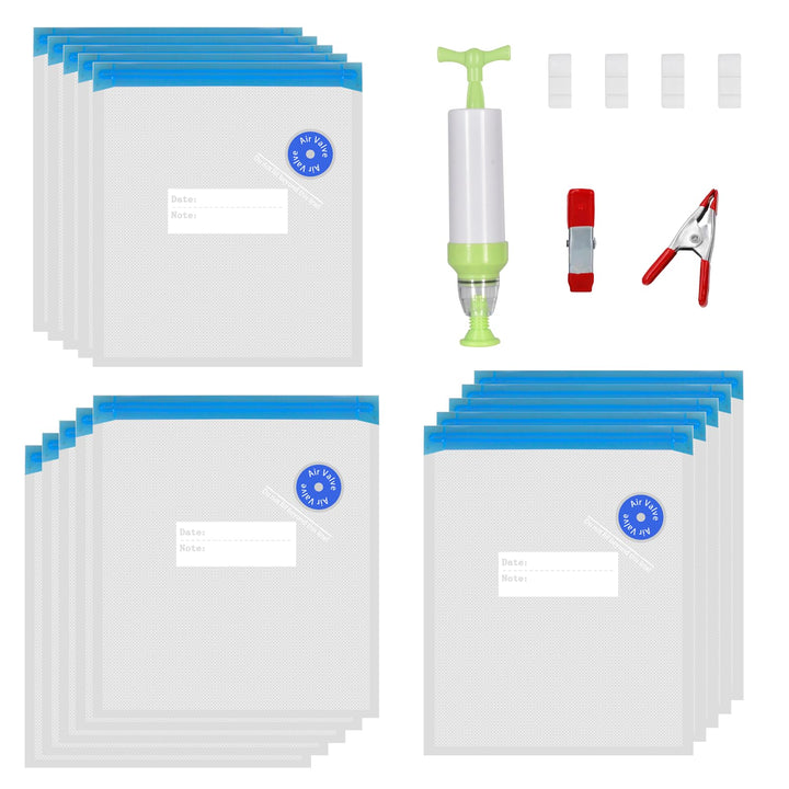 Sous Vide Beutel, 3 Grössen Wiederverwendbare Lebensmittel Vakuumtüten mit 4 Verschlussklammern, 2 M