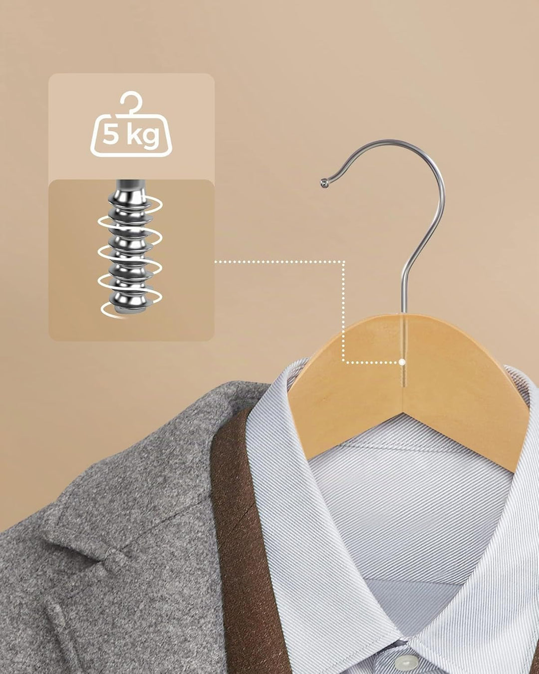 SONGMICS Kleiderbügel Holz, 20er Set, Bügel aus Massivholz, Einkerbungen im Schulterbereich, rutschf