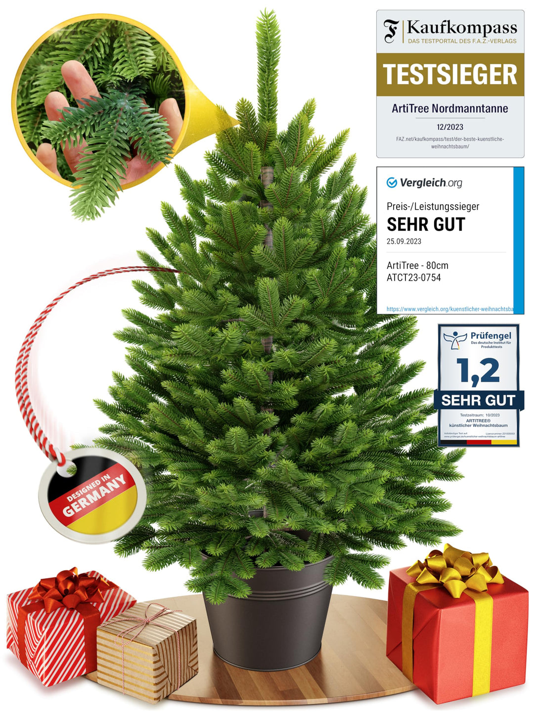Weihnachtsbaum künstlich 80 cm [Premium] - Naturgetreuer Tannenbaum mit Stabiler Spitze | Nordmannta