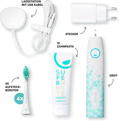 happybrush® Elektrische Schall-Zahnbürste Eco VIBE 3 - Nachhaltige Zahnbürste mit 6 Wochen Power-Akk