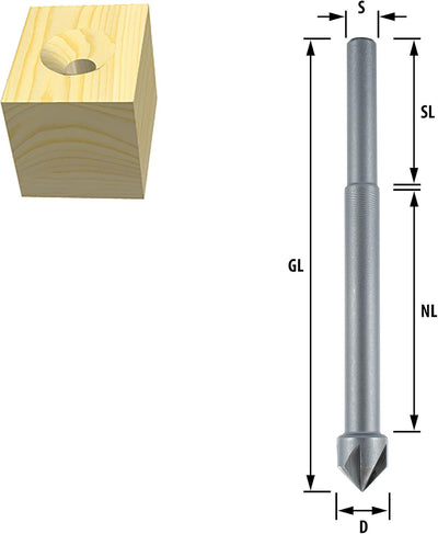 ENT 45303 Versenker HS Premium, Durchmesser (D) 20 mm, NL 60 mm, GL 90 mm, E 90°, SL 30 mm, S 6 mm D