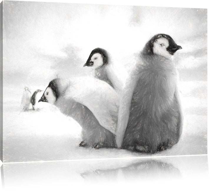 Pixxprint Kaiserpinguin Gruppe / 100x70cm Leinwandbild bespannt auf Holzrahmen/Wandbild Kunstdruck D