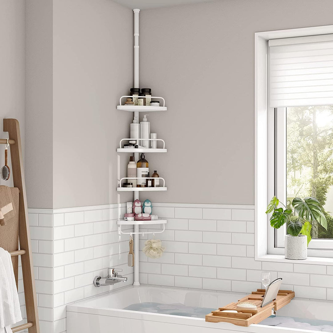 SONGMICS 85-305 cm Duschregal für Badezimmer mit Teleskoprohren und 4 Ablagen BCB001A Weiss/Flyaway