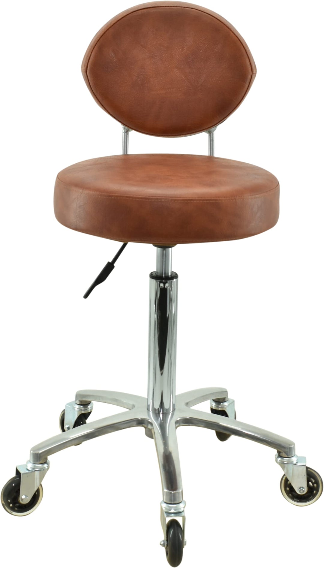 Premium Rollhocker Hellbraun mit ovaler Lehne höhenverstellbar von 55 bis 75 cm - Rundsitz- Drehhock