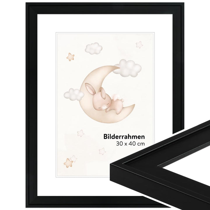 WANDStyle Bilderrahmen KLASSISCH 30x42 I Farbe: Schwarz I Holzbilderrahmen I Bilderrahmen Modern I M
