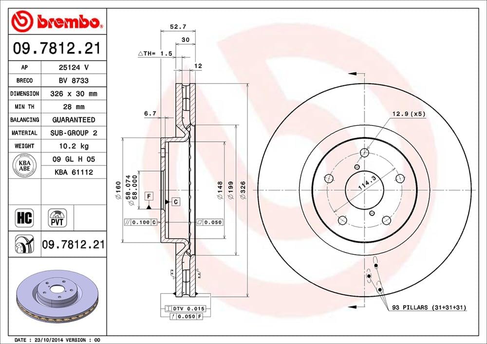 Brembo 09.7812.21 Vordere Bremsscheibe mit UV Lackierung