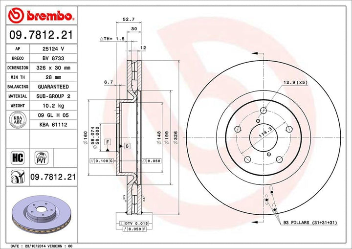 Brembo 09.7812.21 Vordere Bremsscheibe mit UV Lackierung