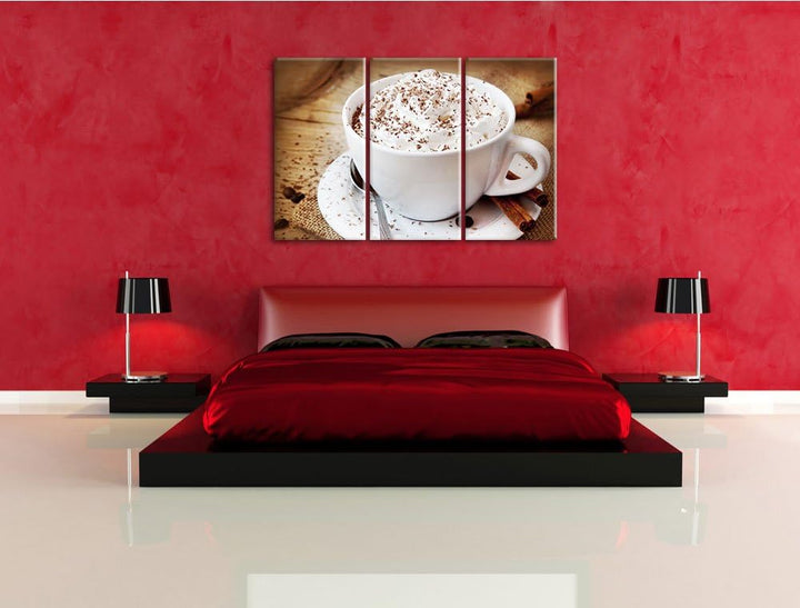 Kaffe mit viel Creme als 3-Teiler Leinwandbild 120x80 Bild auf Leinwand, XXL riesige Bilder fertig g