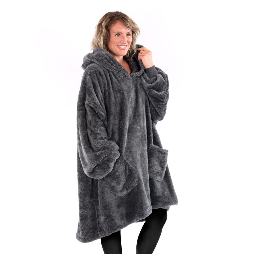 Snug Rug Schiefergrau Tragbare Decke Hoodie – Decke mit Ärmel Sherpa Fleece Erwachsene Pullover Kapu