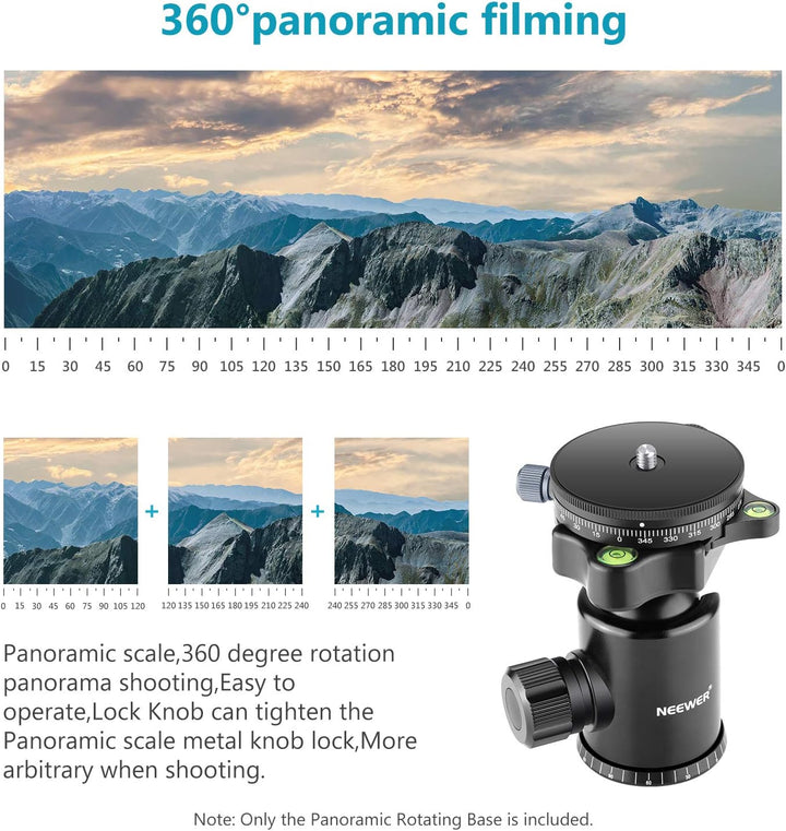 Neewer Kamera-Panorama-Schwenkfuss mit Stilplatte, 3/8-Zoll-Schraube, Aluminiumlegierung, Panorama-K