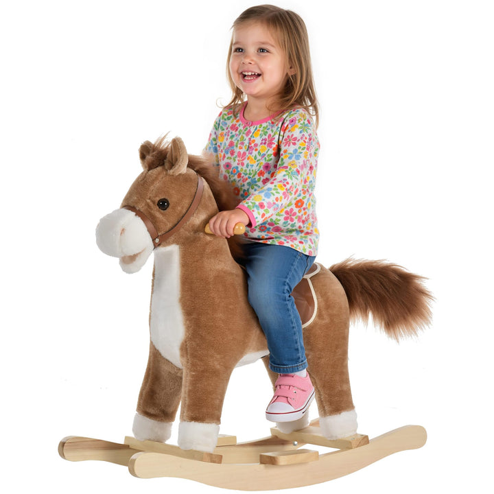 HOMCOM Kinder Schaukelpferd Baby Schaukeltier Pferd mit Tiergeräusche Spielzeug Haltegriffe für 36-7