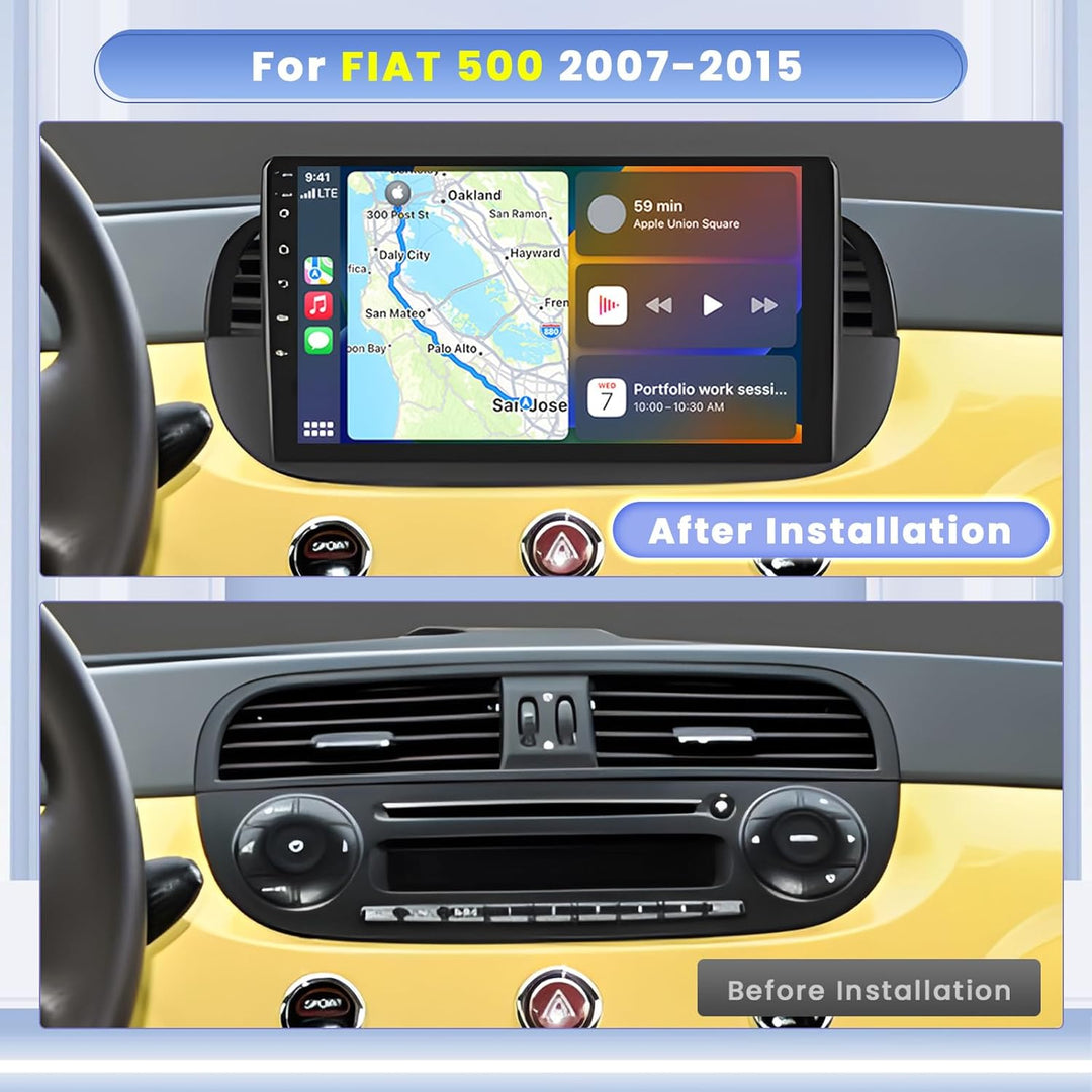 Hikity [8 core 4+64GB] Android 15 Autoradio für FIAT 500 2007-2015 Radio Wireless CarPlay Android Au