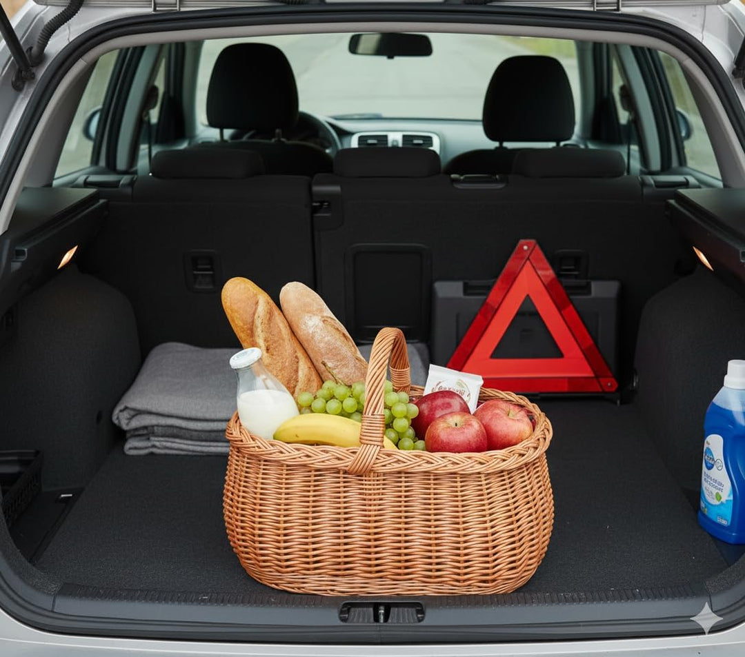 Einkaufskorb mit Stoffbezug Weidenkorb Autokorb Weide Korbwaren Korb Schottenkaro/Kariert (L) 51 x (