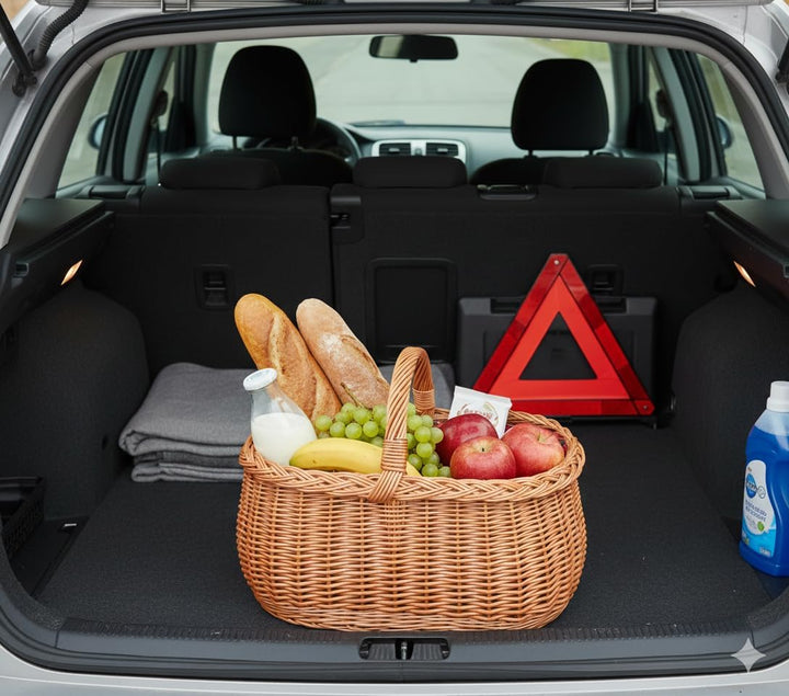 Einkaufskorb mit Stoffbezug Weidenkorb Autokorb Weide Korbwaren Korb Schottenkaro/Kariert (L) 51 x (