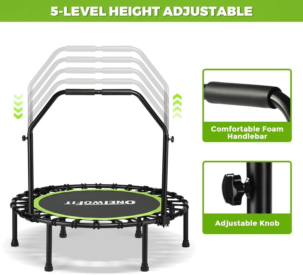 ONETWOFIT klappbares Trampolin für Erwachsene, 101/107/114/cm Mini Fitness Trampolin W/einstellbare