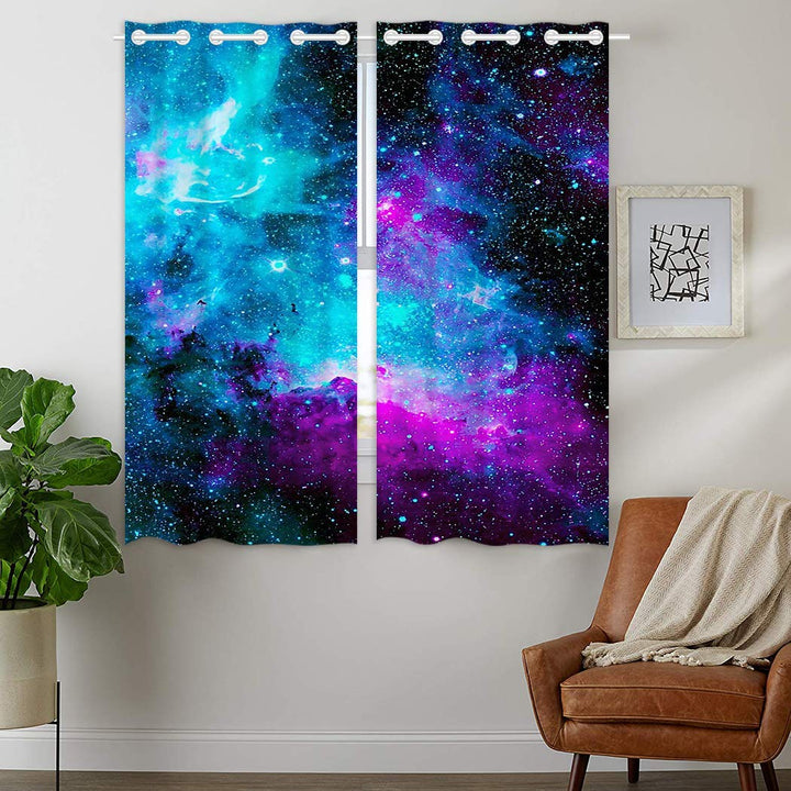 YISUMEI - Vorhang Blcikdicht - Nebel Galaxy Blue - 245 x 140 cm 2er Set Gardinen mit Ösen für Schlaf
