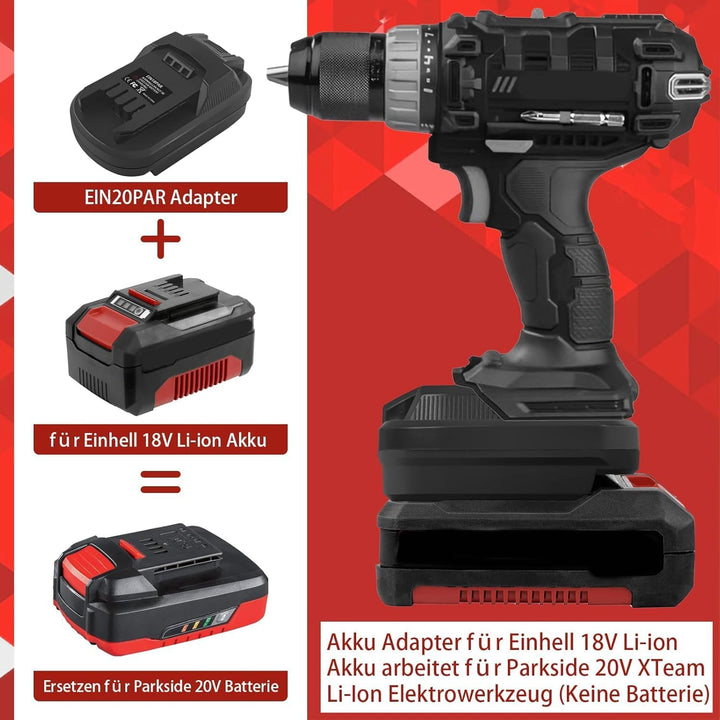 EIN18PAR Akku Adapter für Einhell auf Parkside, Konverter für Einhell PXC 18V Akku auf für Parkside