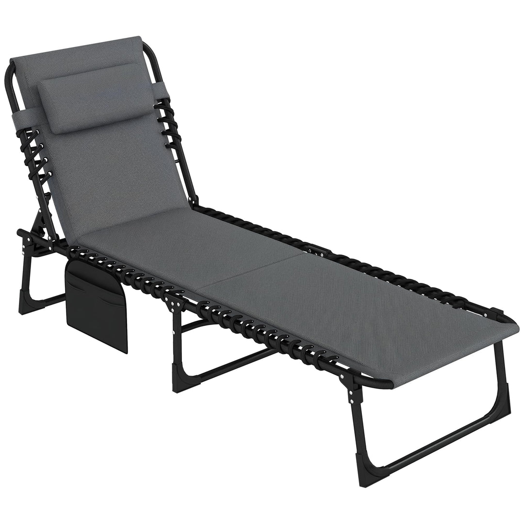 Outsunny Sonnenliege klappbar Gartenliege mit Kopfkissen Seitentasche, Polstert Liegestuhl mit 5-Fac