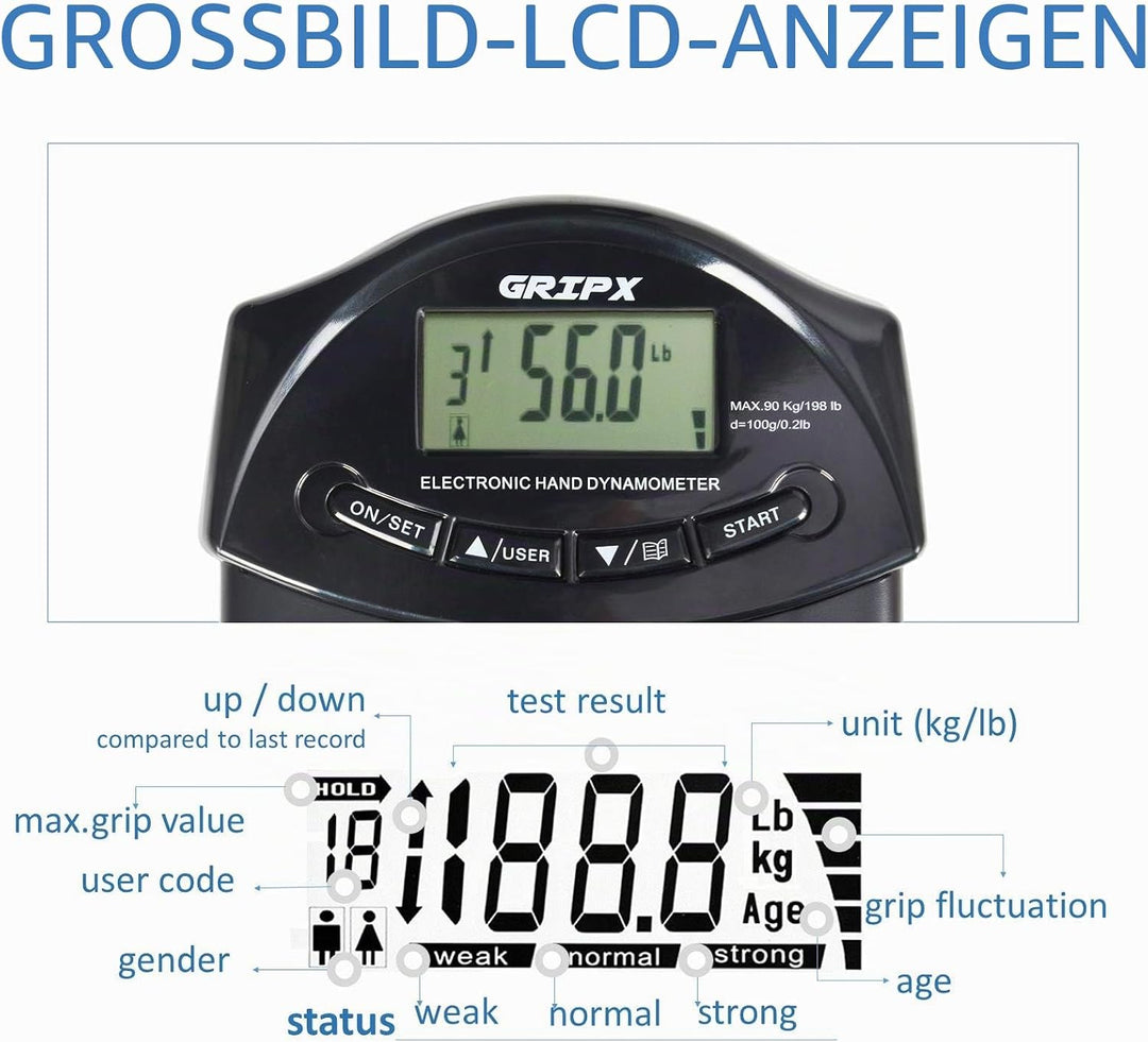GRIPX Digitaler Handdynamometer Griffstärke-Messgerät Automatische Erfassung der elektronischen Grif