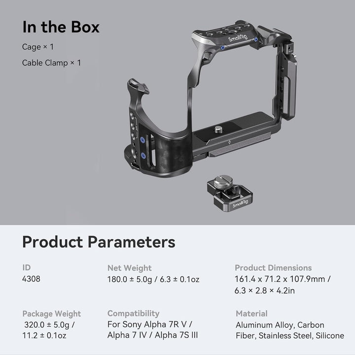 SMALLRIG Cage Kit mit Kabelklemme für Sony Alpha 7R V/Alpha 7 IV/Alpha 7S III, Kamerakäfig mit Mehre