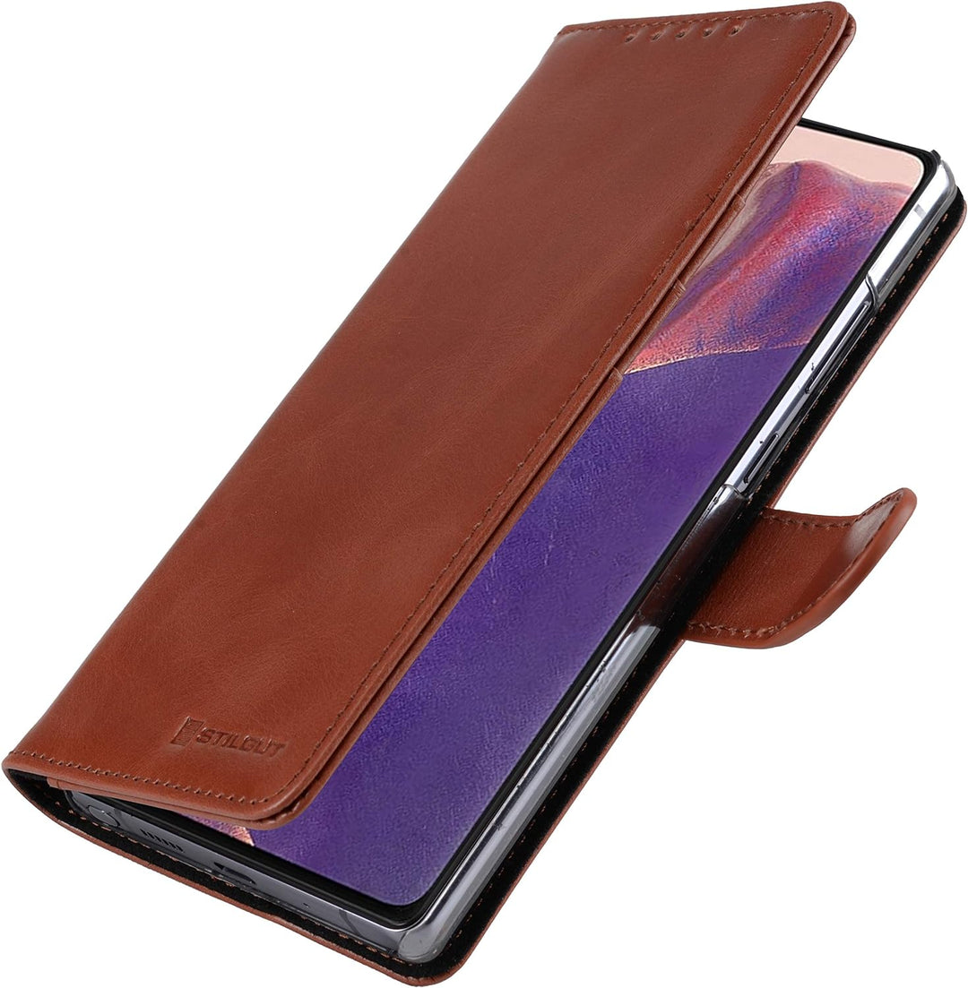 STILGUT Talis kompatibel mit Samsung Galaxy Note 20 Hülle mit Kartenfach aus Leder, Wallet Case, Han