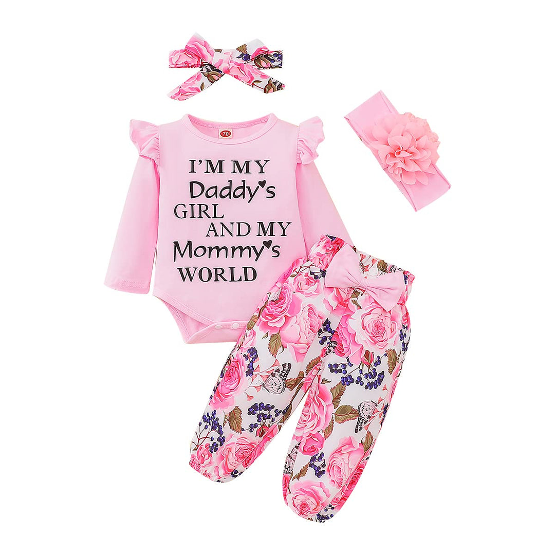 UUAISSO Neugeborenes Baby Mädchen Kleidung Papas Mädchen Langarm Strampler Tops Blumenhosen Sets Sti