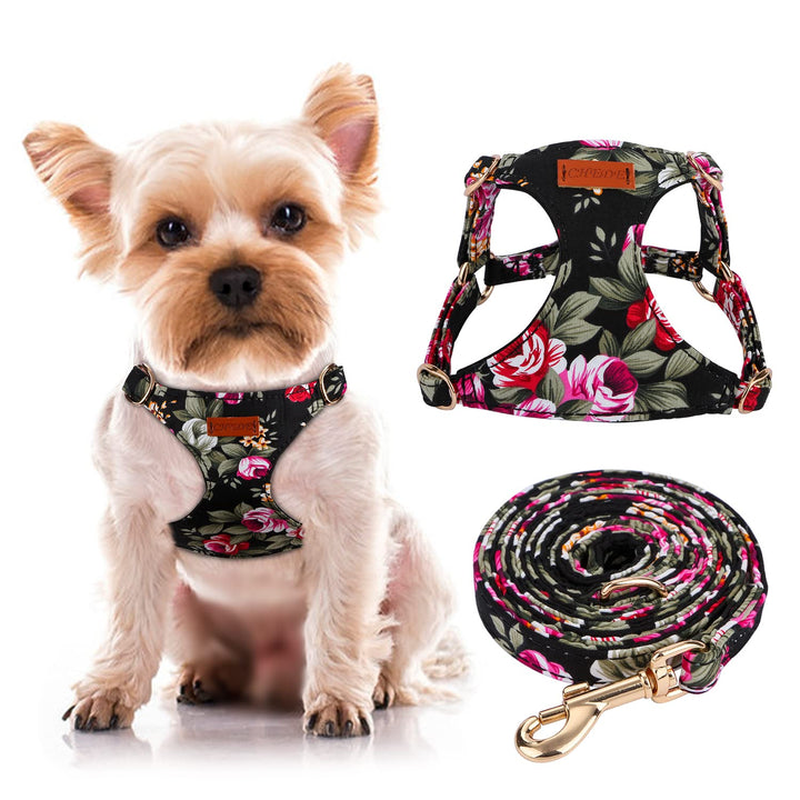 CHEDE Hundegeschirr, kein Ziehen, Blumenmuster, leichtes und weiches Hundegeschirr, verstellbares kl