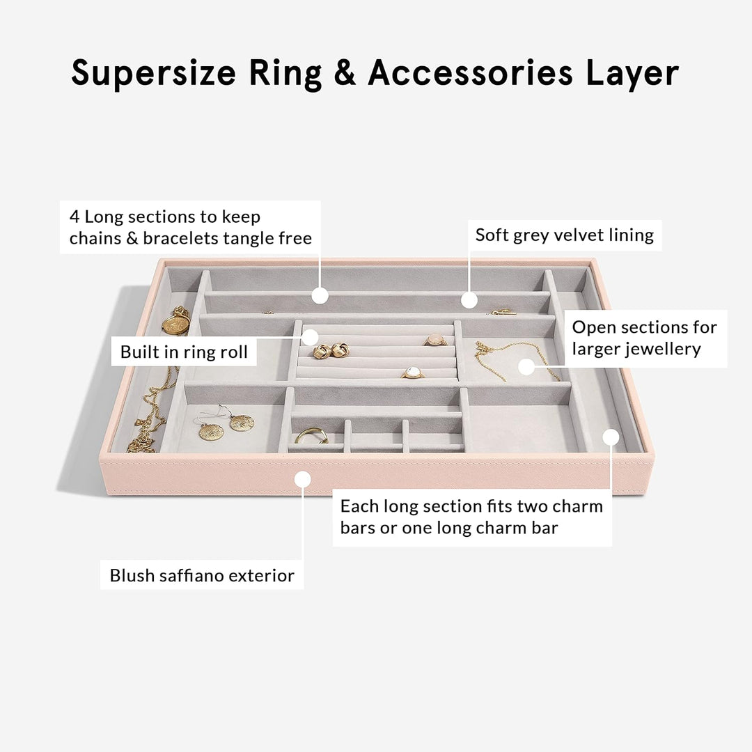 Stackers Blush Pink Supersize Jewellery Box Ring/Accessories Layer, Blush Pink