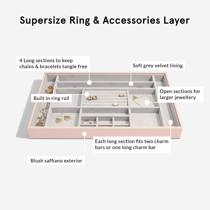Stackers Blush Pink Supersize Jewellery Box Ring/Accessories Layer, Blush Pink