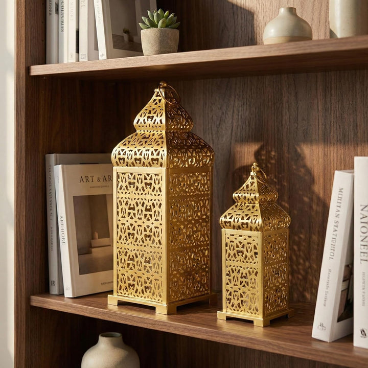 VELA LANTERNS Grosse goldene Tempel marokkanische Laterne Lampe Dekorative Kerzenhalter für Ramadan-