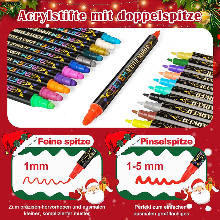 Betem 36 Farben Acrylstifte für Steine Wasserfest mit Doppelspitze, Acrylmarker für Holz, Leinwand,