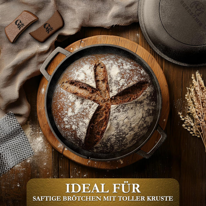 2-in-1 Gusseisen Brotbackform mit Gärkörbchen – eingebrannter Gusseisentopf zum Brotbacken 4,8 L & G